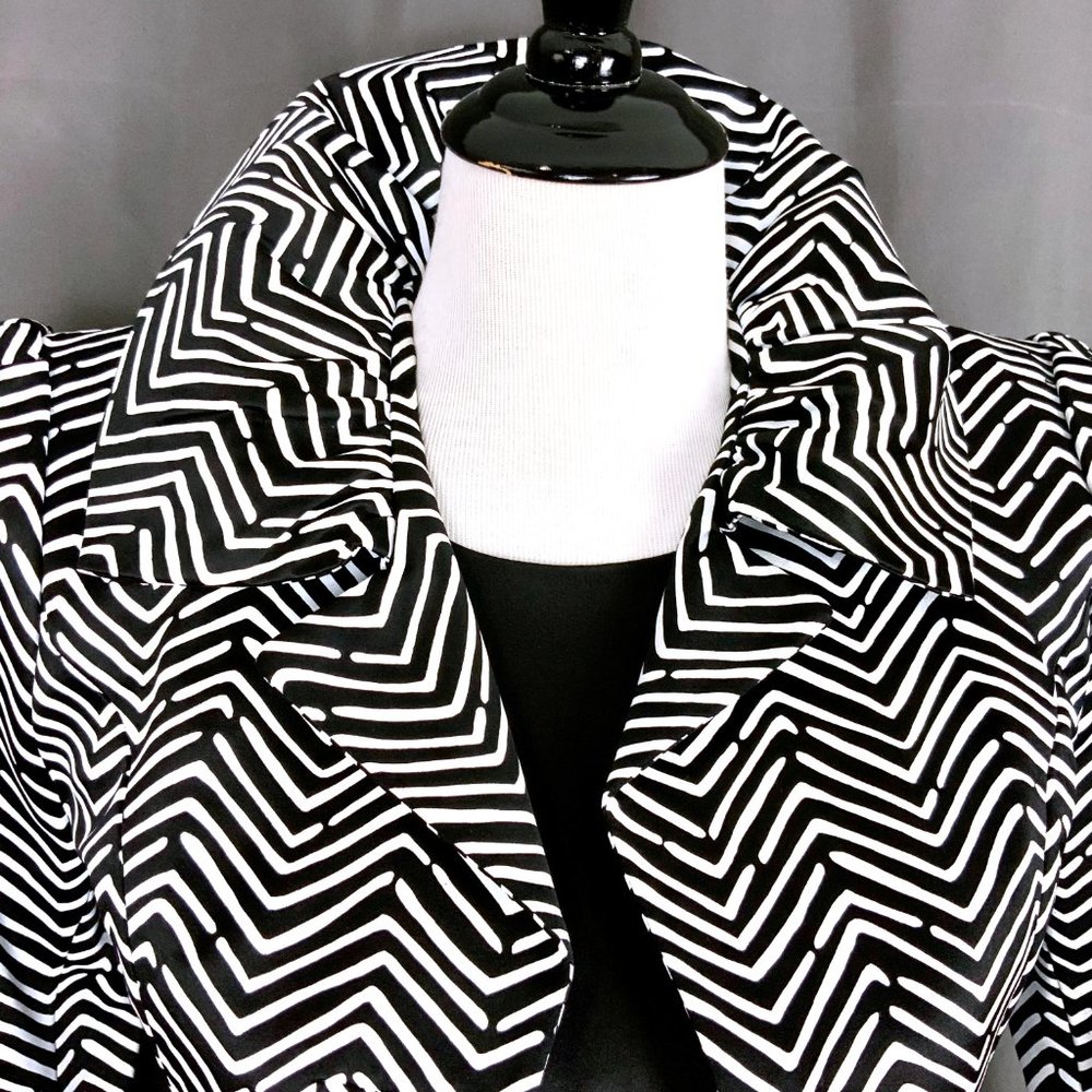 Vintage Monteverdi Couture Genova Luxury Silk Black & White Shevron Suit Sz 4 -2 - Picture 13 of 16